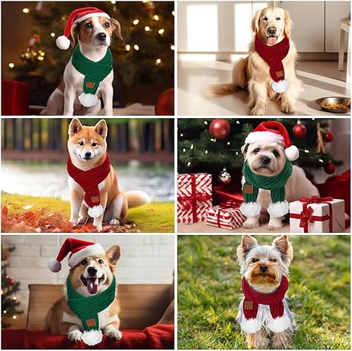 Miniatura 8 de SlowTon Bufanda tejida para perro, paquete de 2 pañuelos cálidos para perros, bufanda de decoración de invierno para perros pequeños, medianos y