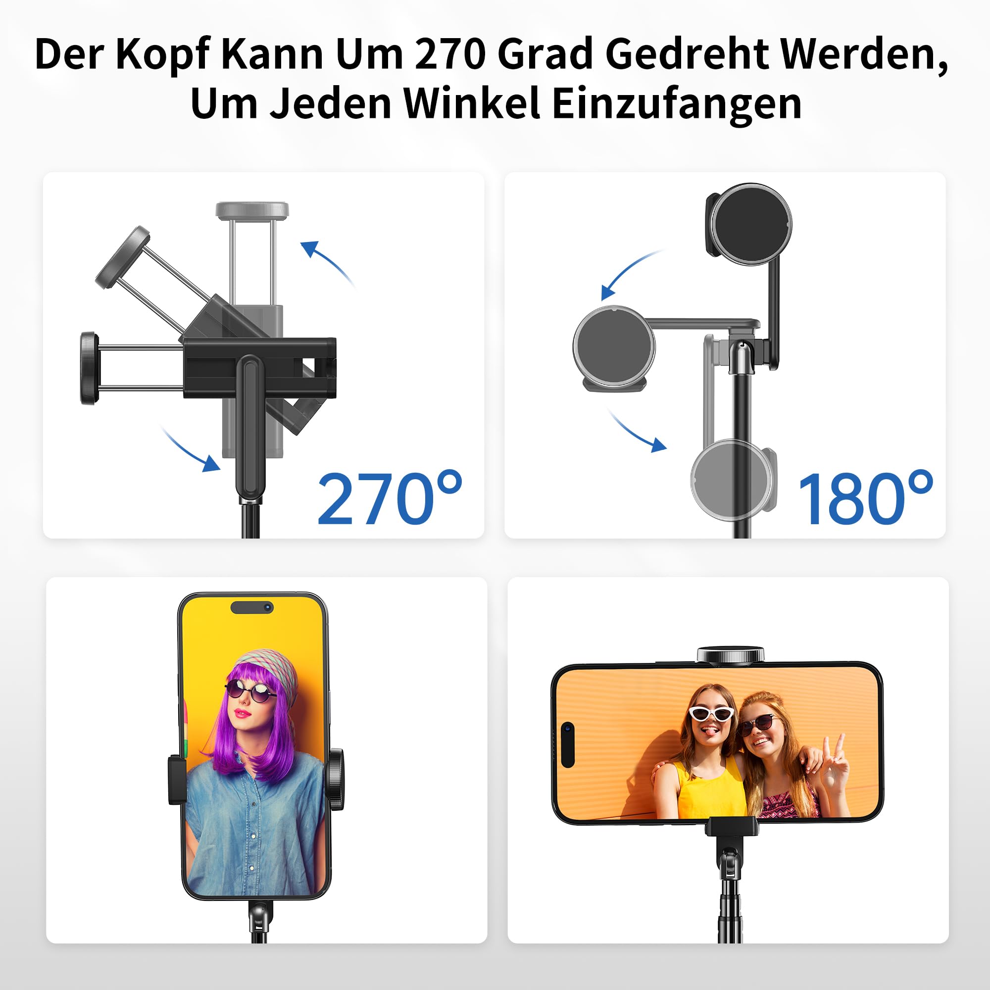 ATUMTEK Selfie Stick Stativ, 3-in-1 Ausziehbares Aluminium Handy Stativ mit kabelloser Bluetooth-Fernbedienung, Kompatibel mit iPhone 17/16/15/14/13/12 mini/11 Pro und Samsung Smartphones, Schwarz