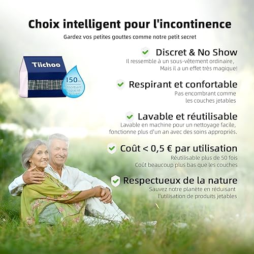 Miniatura 7 de TIICHOO Ropa interior para incontinencia para hombre, lavables, reutilizables, de absorción regular, a prueba de fugas urinarias, con bragueta,