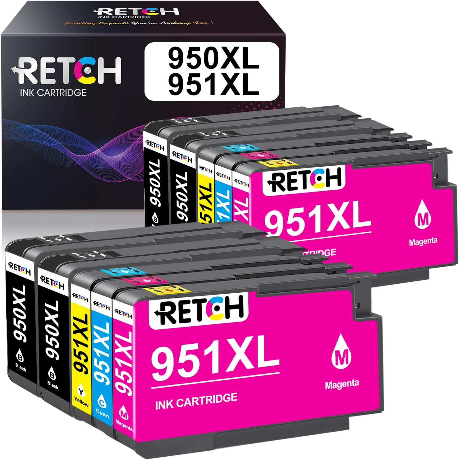 RETCH 950 XL 951 XL Compatible Ink Cartridges Replacement Combo Pack for HP 950XL 951XL for OfficeJet Pro 8610 8600 8620 8630 8640 8660 8110 8100 8615 8625 251dw 271dw 276dw Inkjet Printer (10 Pack)