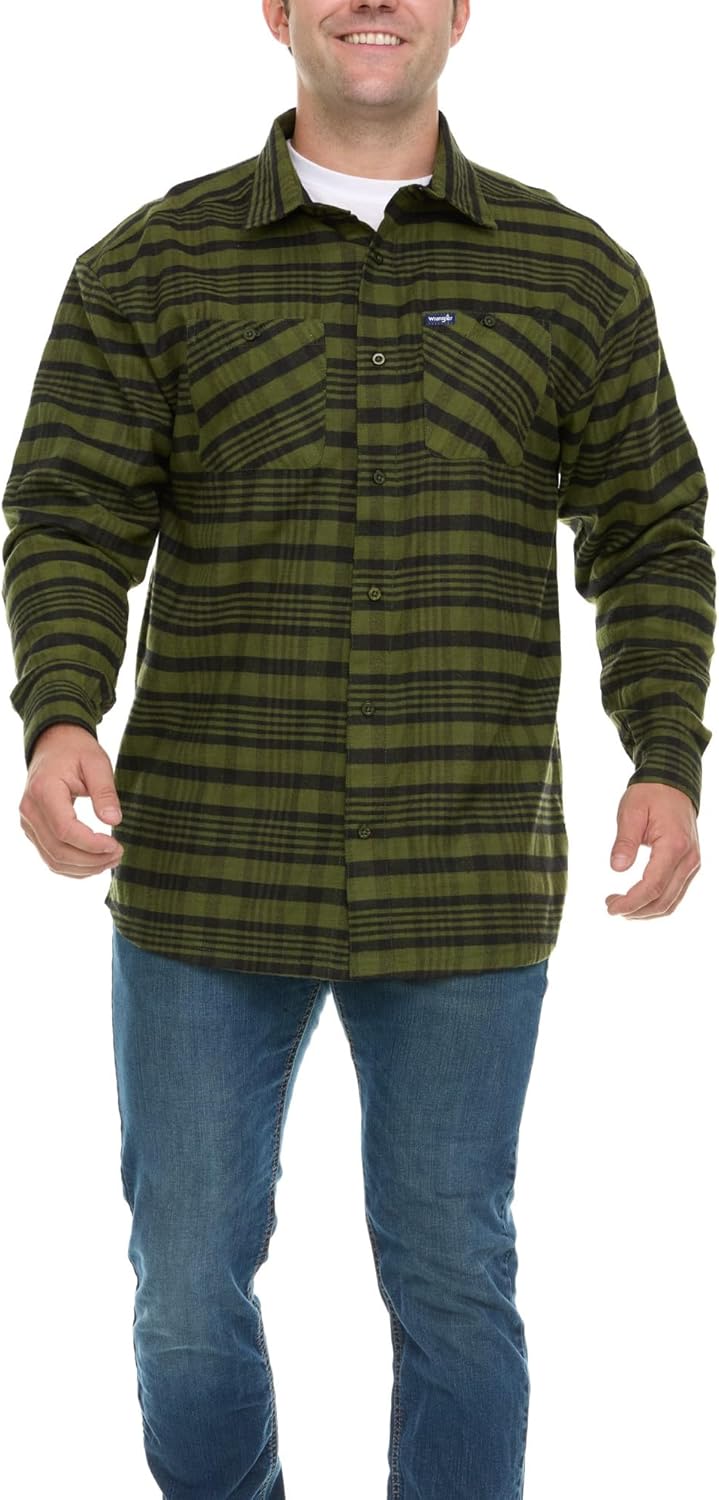 Wrangler Big and Tall Flannel Shirt for Men – Mens Button Down Plaid Shirt