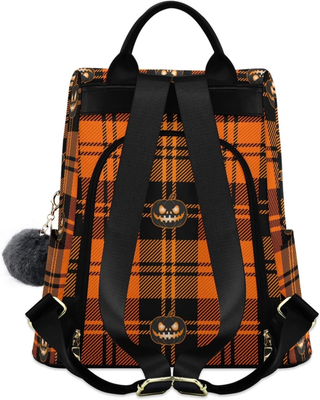 ALAZA Halloween Pumpkin Orange Tartan Buffalo Plaid Backpack Purse for Women Anti Theft Fashion Back Pack Shoulder Bag