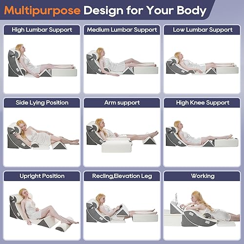 Miniatura 8 de GOHOME Juego de 8 almohadas ortopédicas de cuña para después de la cirugía, espuma viscoelástica para aliviar el dolor lumbar y de espalda,