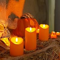 Vista 8 de Homemory - Velas naranjas sin llama de Halloween, velas de otoño, juego de 3 velas led impermeables para exteriores, con pilas, parpadeantes