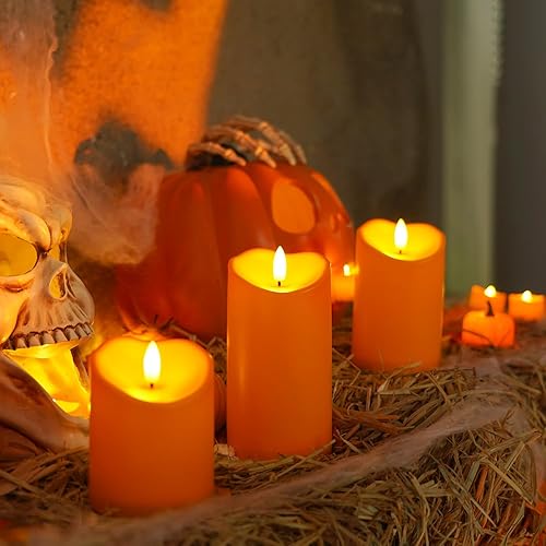 Miniatura 8 de Homemory Velas de Halloween sin llama naranja, velas de otoño, velas LED parpadeantes impermeables al aire libre con control remoto y
