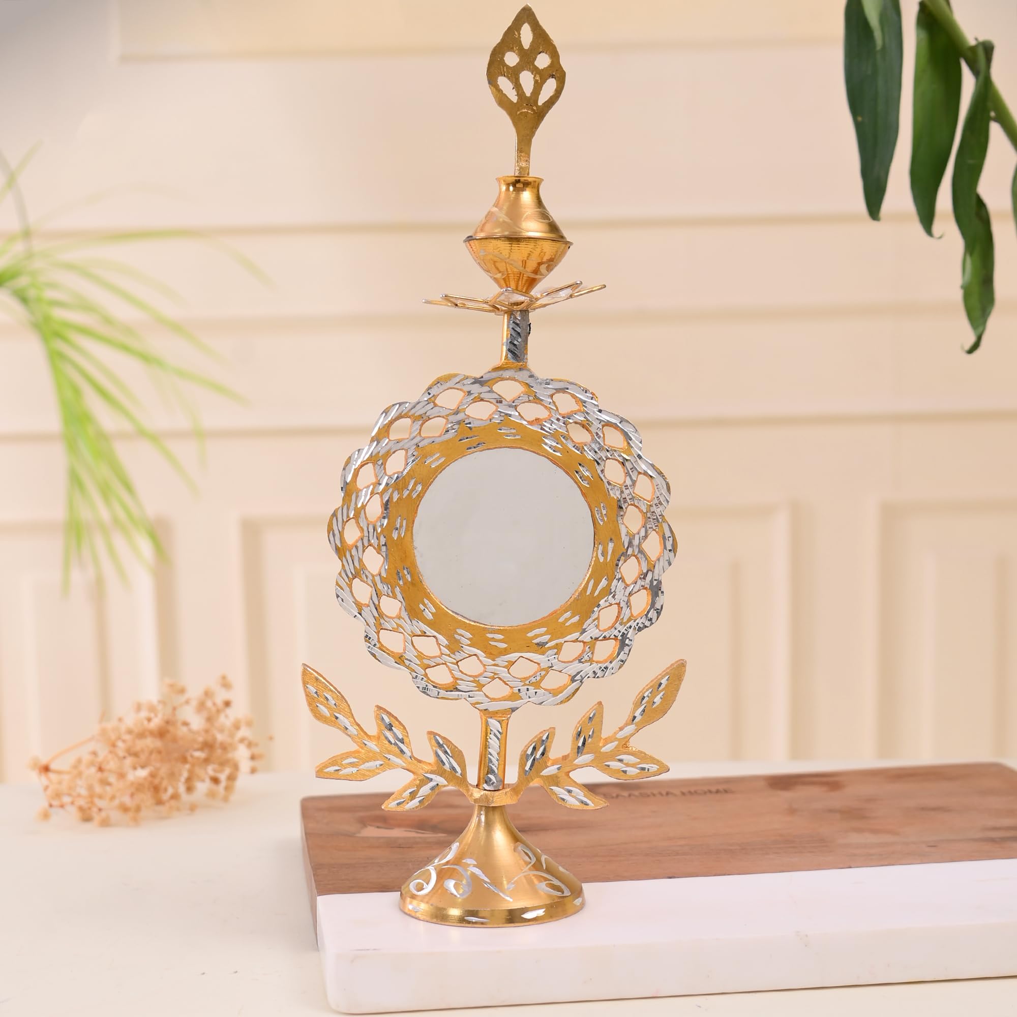 Handmade Brass Surmedani with Applier and Makeup Mirror, Artistic Silver Sparkling Design, 14 x 6 inches-picture-16
