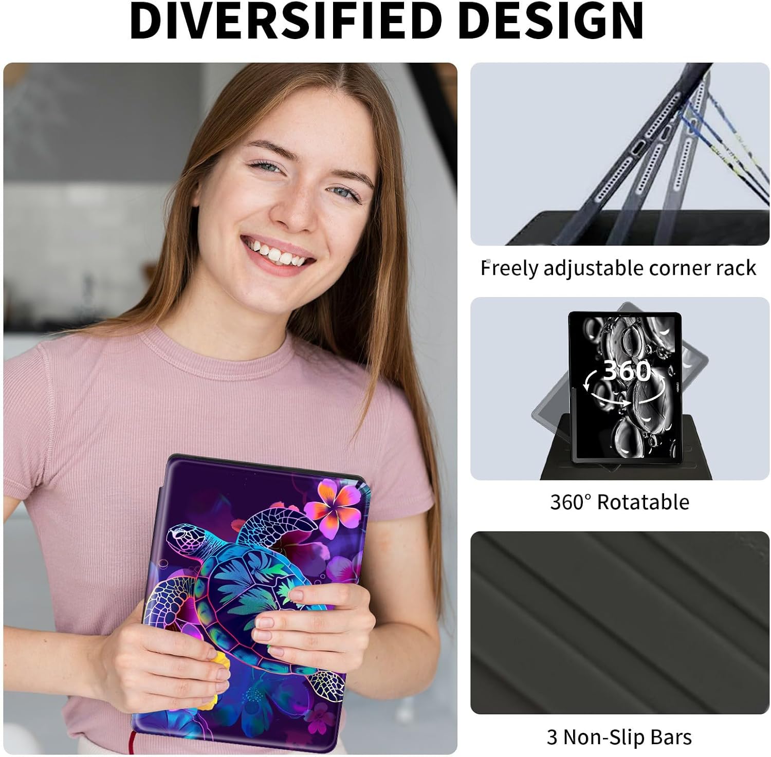 for Amazon Fire HD 10 Tablet Case 13th Generation 2023 Release,360 Degree Rotating Swivel PU Leather Stand Flip Folio with Auto Wake/Sleep Cover for Fire HD 10 Tablet 2023,Glitter Sea Turtle