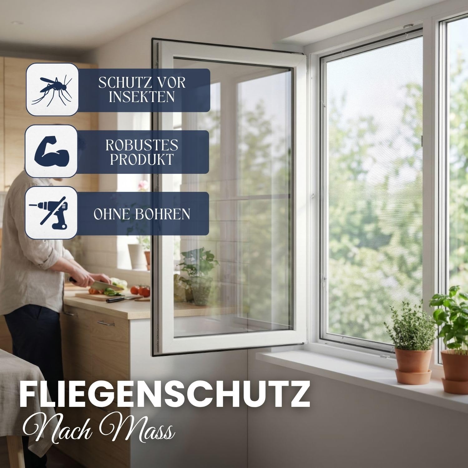 Rollmayer Fliegengitter Fenster Aluminiumrahmen Insektenschutz Fenster Selbstbausatz zuschneidbar stabiles Aluminium Moskitonetz Fliegenschutz einfache Montage (Weiß - 100 x 120 cm - BxH)