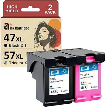 PG-47XL CL-57XL Ink Cartridges Combo Pack Replacement for Canon PG-47 CL-57 XL Ink Cartridge Compatible for Canon Pixma E400 E410 E417 E460 E470 E477 E480 E3170 E3177 Printers, 2 Pack