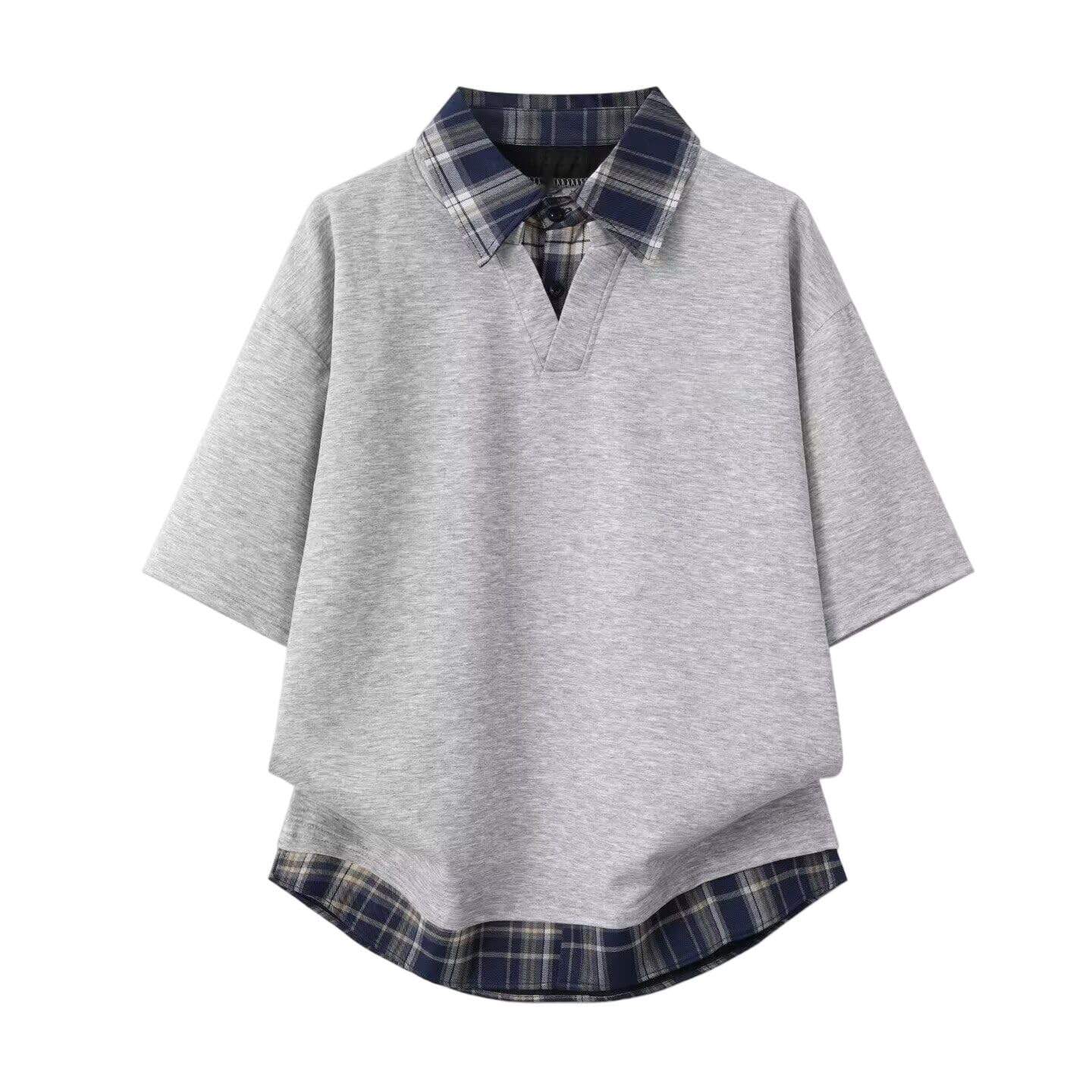 Polo de manga corta de imitación de dos piezas para hombre, estilo Hong Kong, ajuste holgado, para oficina, viajes, fin de semana, casual