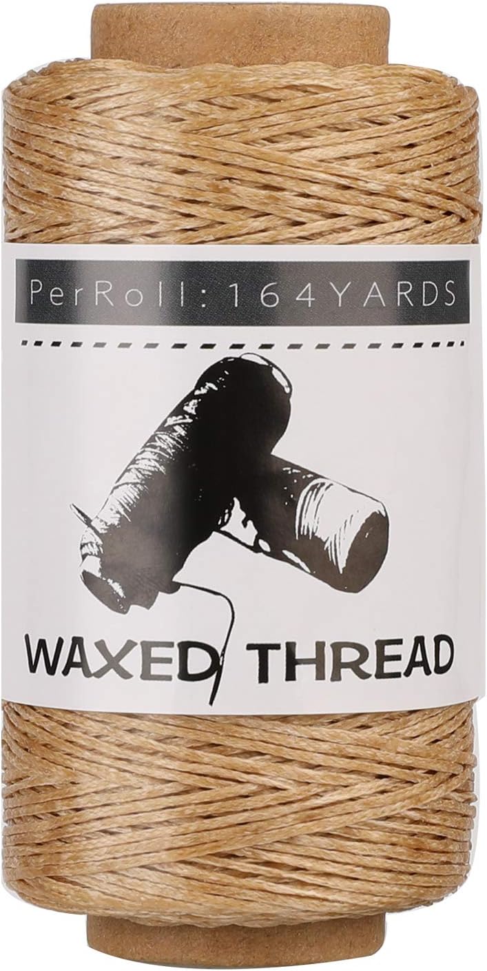 Jupean Waxed Thread, 150m /164Yards Khaki Leather Waxed Thread, Leather Sewing