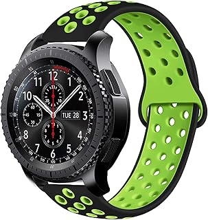 سوار رياضي جيد التهوية لساعة سامسونج جير اس 3 فرونتير مع فتحات تهوية ودبوس سريع الفك - تصميم مزدوج الألوان - أسود / أصفر