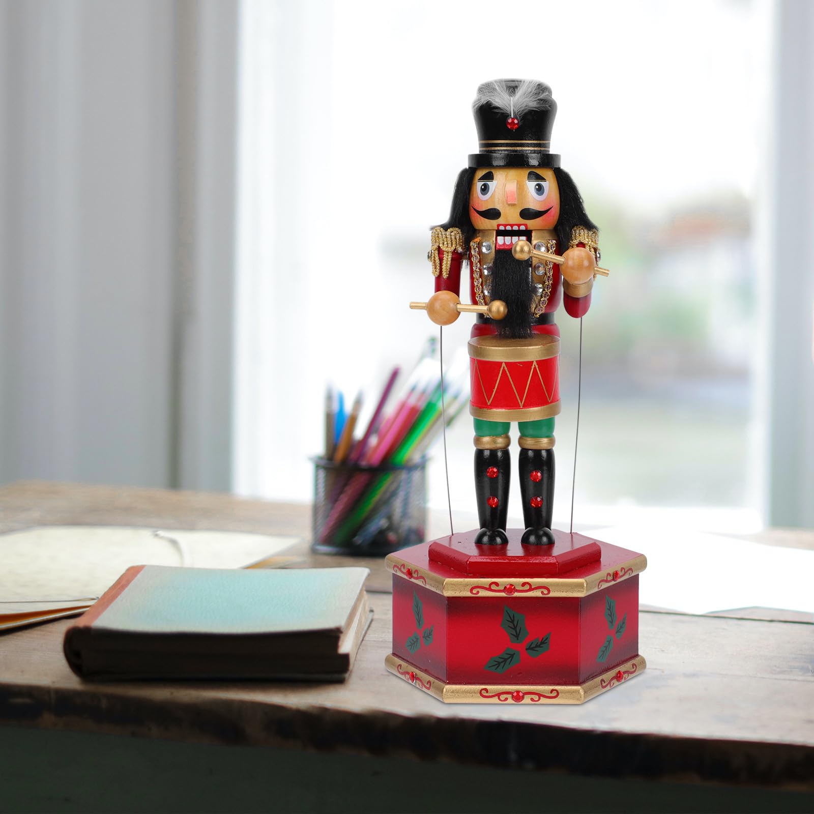 IMIKEYA Caja de Música Decorativa de Madera Cascanueces Negro, Reproducción de Melodías y Diseño Creativo para Oficina y Fiestas Navideñas