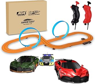 AGM MASETCH High Speed Series Tram Dual Track Set, 5.7m Electric Track with 3 Vehicles Slot car Racing, Comes with 2 Hand Controls and Track Parts and a Lap Counter