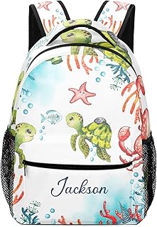 SunFancy Underwater Sea Turtle Personalized School Backpack for Kid-Boy/Girl Primary Daypack Travel Bookbag