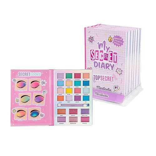 Martinelia Super Girl My Secret Diary - Juego de maquillaje para niños, kit de tocador con pinceles, sombra de ojos, rubor y brillo de labios,