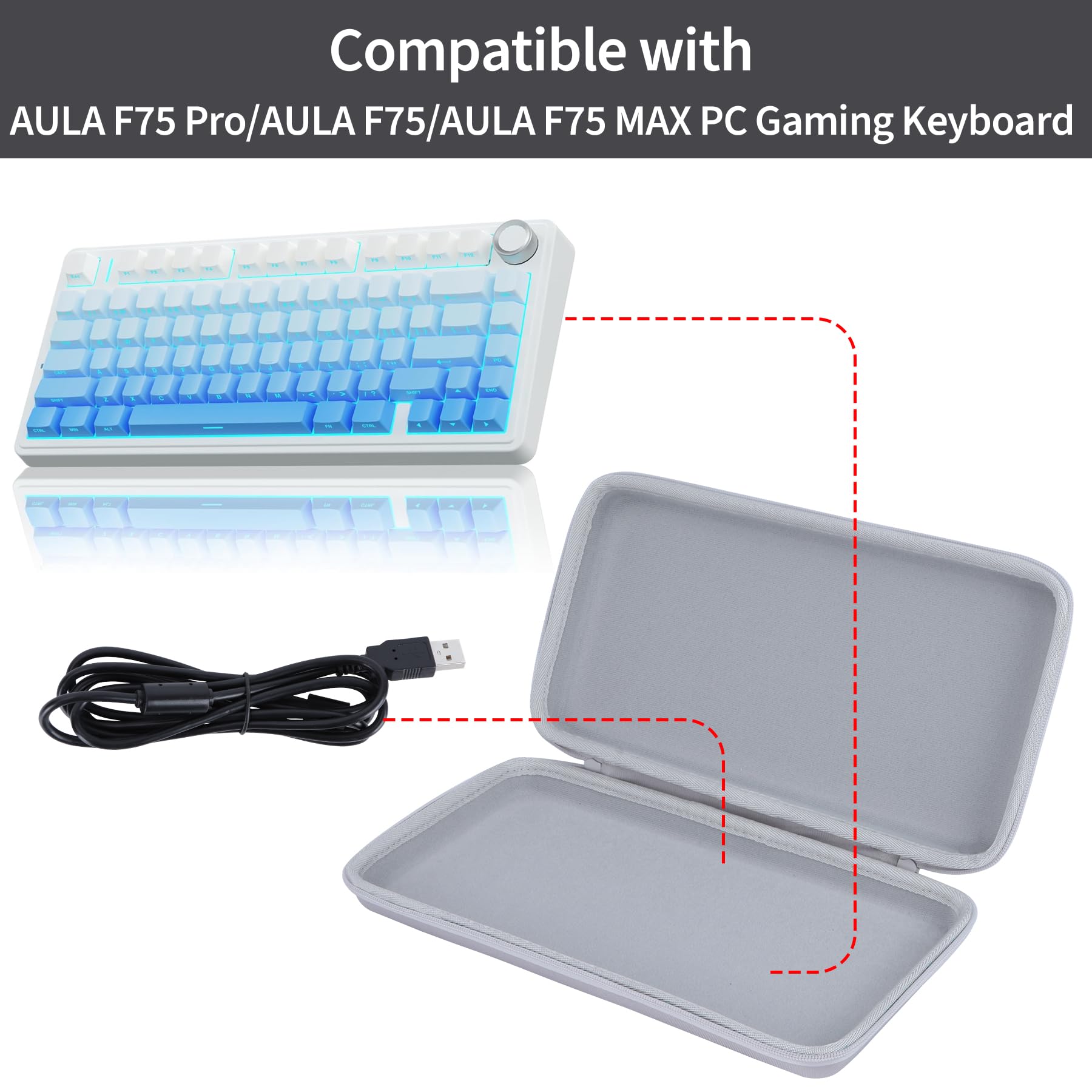 Hart Schutzhülle Kompatibel mit 75% Aula F75/F75 PRO/F75 Max/AJAZZ AK820/RK Royal Kludge M75/RK84/YUNZII B75 PRO/NEWMEN GM326/Corsair K65 Plus Mechanische Tastatur Gaming (Grau)