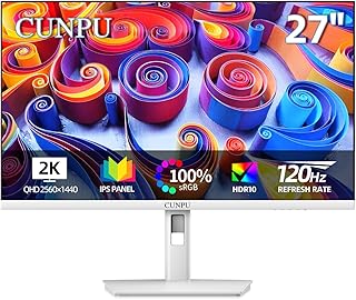 CUNPU 27 Inch 2560x1440p 120Hz White Monitor, IPS Ultra-Thin Bezel Computer Gaming Monitor, 100% sRGB, 16.7M Colors, Adaptive Sync, HDMI/DP, VESA 100x100mm, Eye Care, Tilt Adjustable for Game and Work