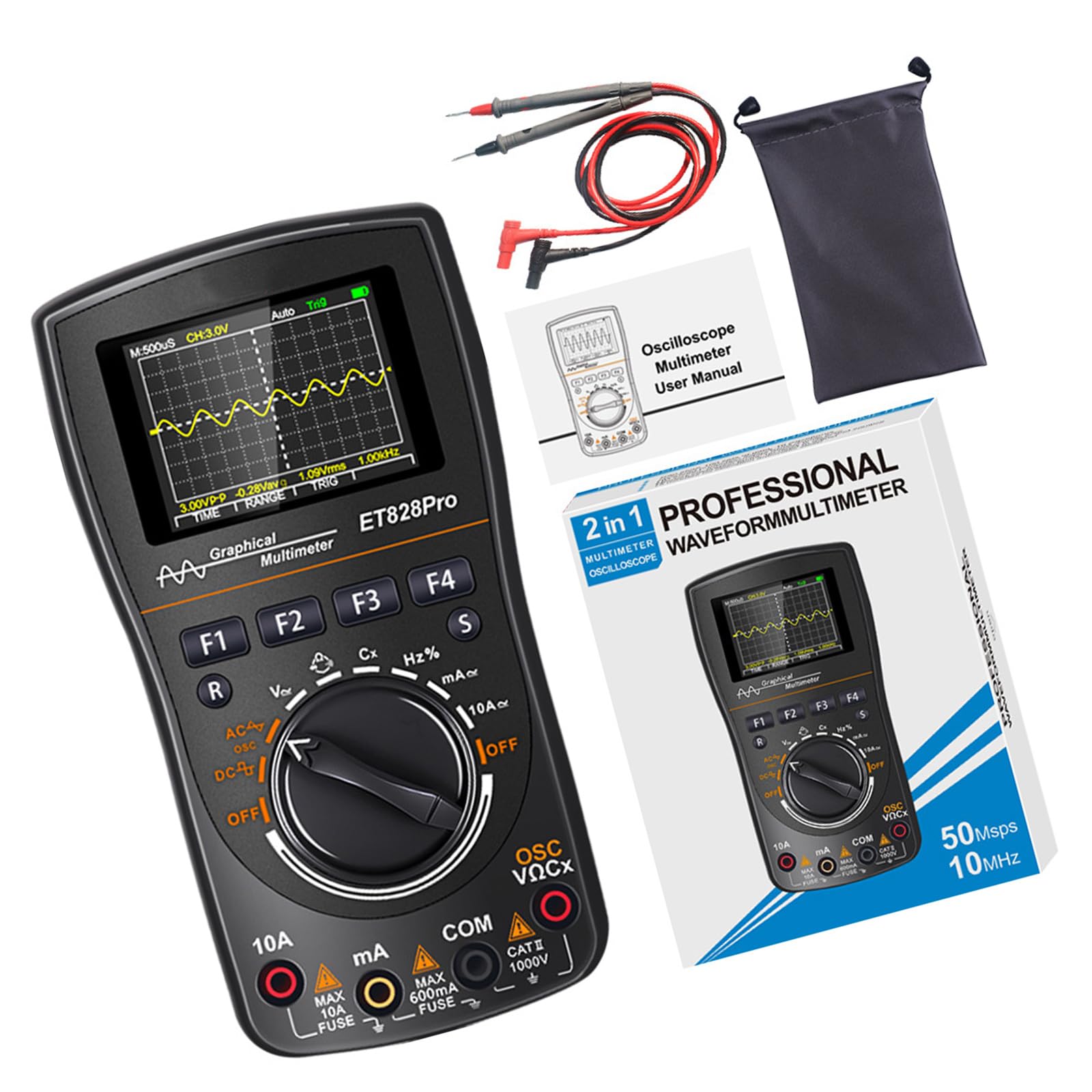 Multifunctional ET828Pro Digital Meter 2.4 Inch LCD Screen Auto Sleep Mode with Waveform Captures for Technical Analysis Digital Storage Oscilloscope Meter