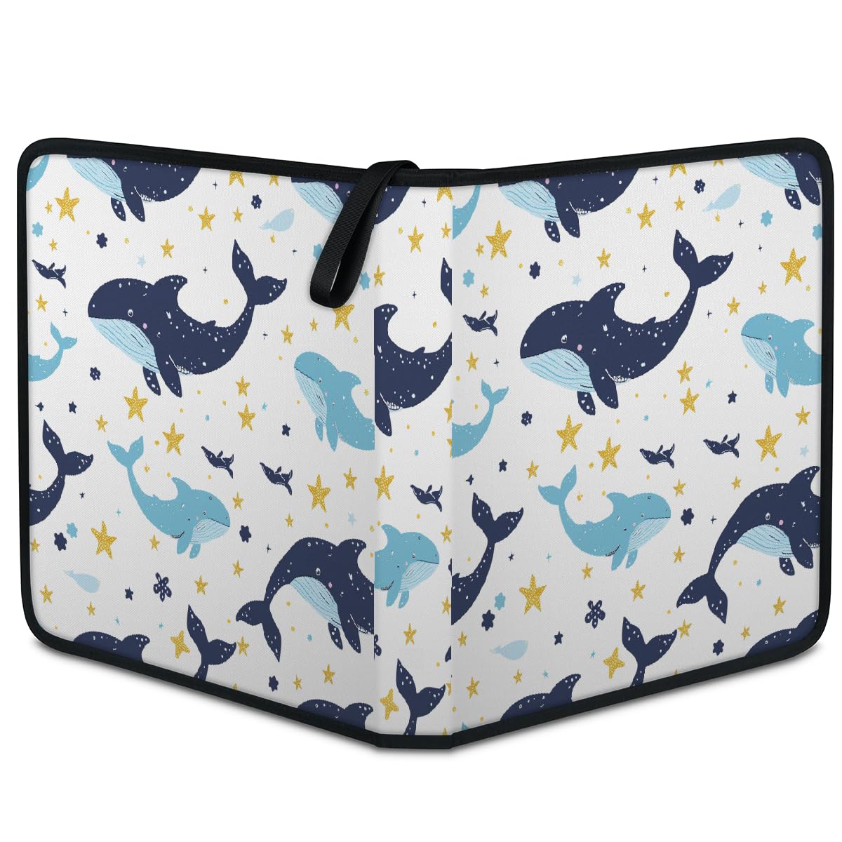 Raccoglitore per carte collezionabili con 4 tasche, 400 tasche, custodia per carte fronte/retro con maniche rimovibili, simpatico cartone animato, delfino, balena, oceano, creature, set di protezioni