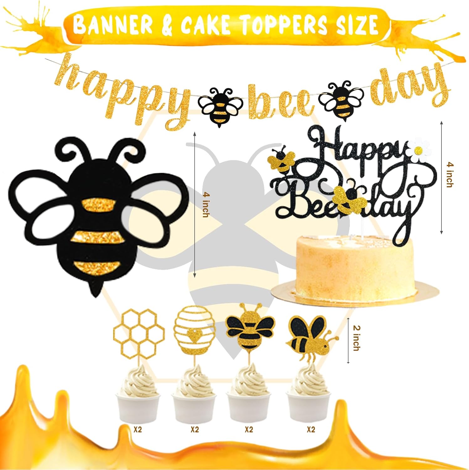 Hombae Happy Bee Day Themed Birthday Party Decorations - 158 PCs Backdrop, Balloon Garland, Banner, Tablecloth, Cake & Cupcake Toppers, Cutout Honey & Bumble Bee Yellow & Black