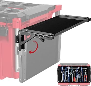BYERN AUTO Folding Magnetic Side Table Compatible with Milwaukee Packout Toolbox, Heavy-Duty Magnetic Tool Tray with Rail Clips, Rubber-Coated Surface Workbenches, No Drilling Packout Accessories