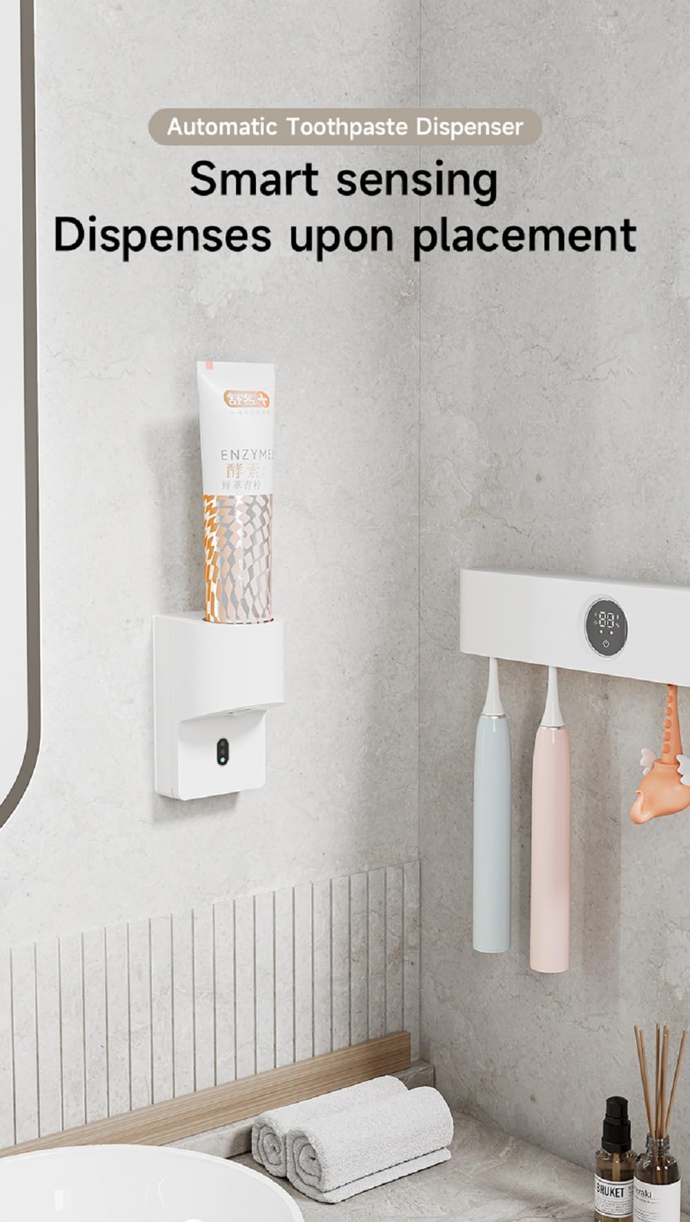 Automatic Induction Toothpaste Dispenser Wall Mounted for Bathroom,1800mAh Rechargeable,4 Gears Electric Toothpaste Squeezer Dispenser for Kids and Adults (White)