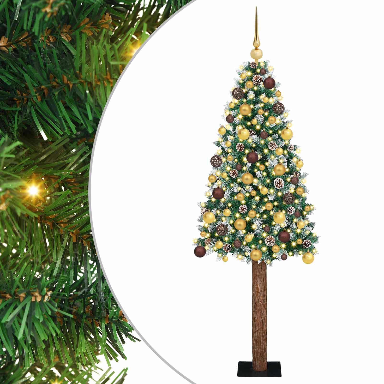 Smukła choinka 180 cm z LED, PVC i litą sosną