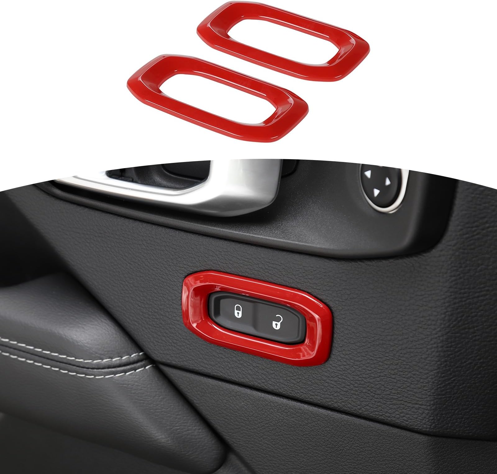 for Wrangler JL Door Lock Switch Button Trim Cover Red for Jeep Wrangler JL JLU Gladiator JT 2018-2024 Red Interior Accessories 2pcs