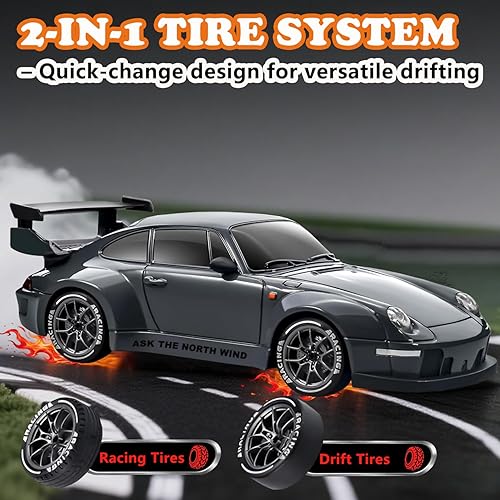 Miniatura 3 de Auto de deriva a control remoto, escala 124 con luces LED, neumáticos de deriva y dos baterías, juguete deportivo de carreras, regalo ideal para