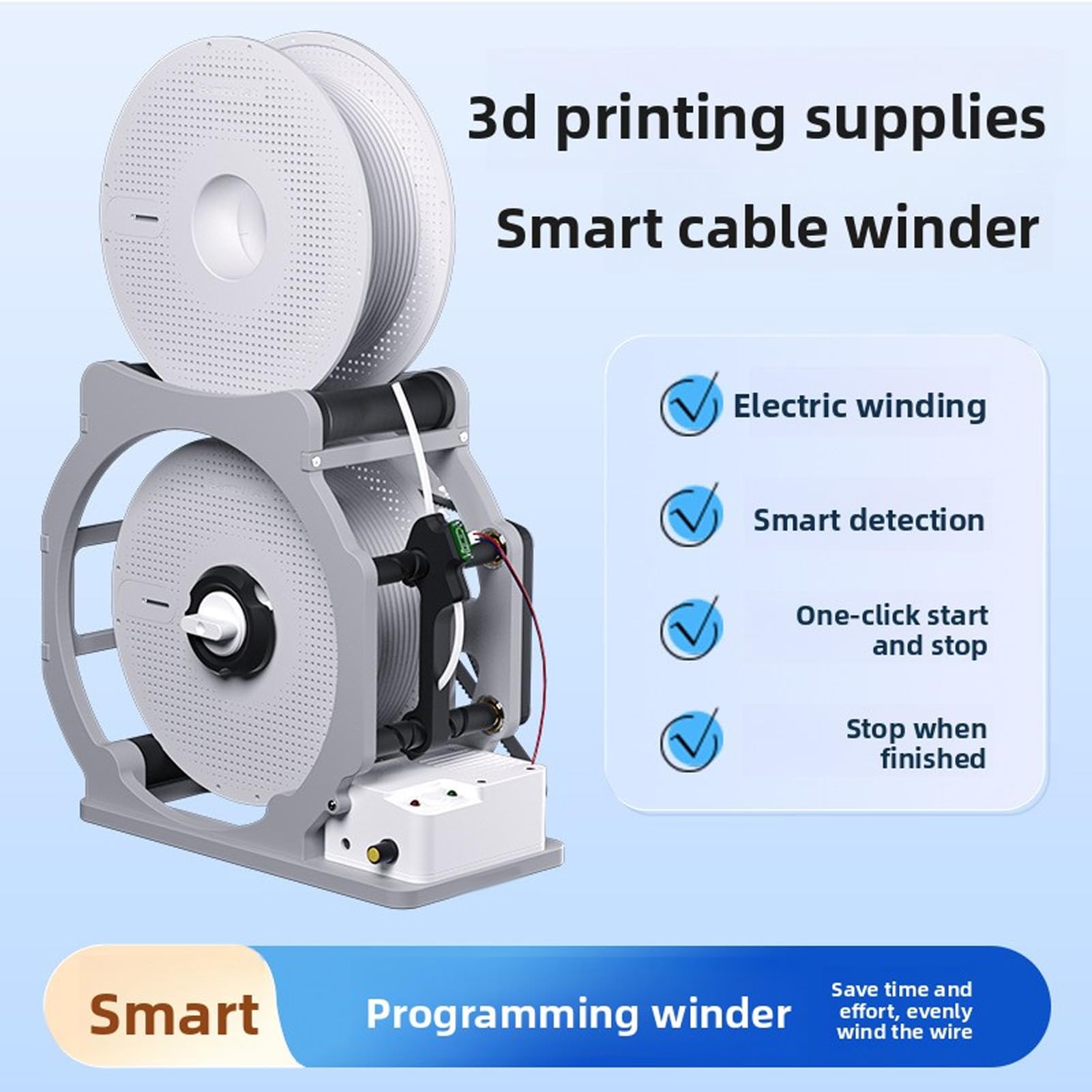 Aramox Bobinadora de Filamentos de Impresión 3D Rebobinadora Automática Sensor de Filamentos Bobinadora de Eléctricos con Adaptador de Suministro para PLA PETG ABS TPU (Enchufe de la UE)