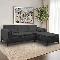 Sofá Tiê 3 Lugares com Chaise Lado Esquerdo 218cm em Linho Cabecasa Madeiramadeira Grafite