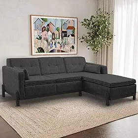Sofá Tiê 3 Lugares com Chaise Lado Esquerdo 218cm em Linho Cabecasa Madeiramadeira Grafite