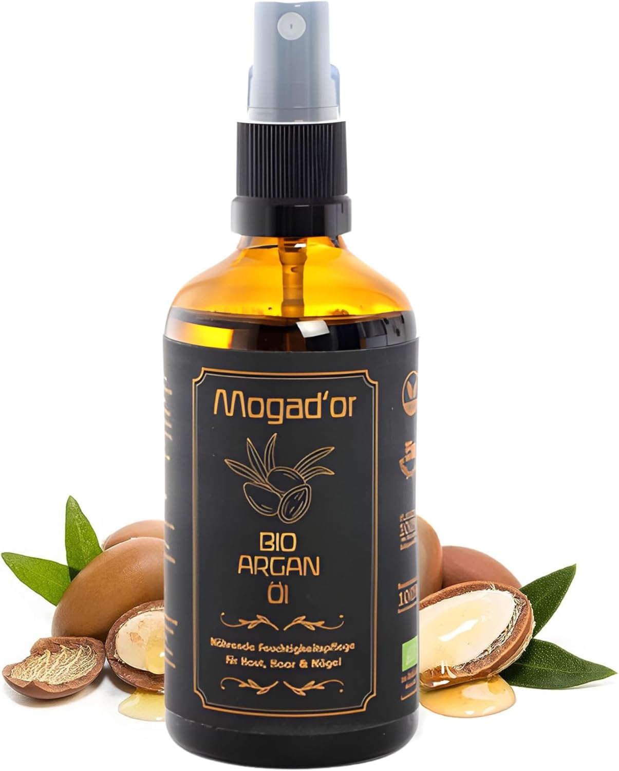 Biologische arganolie, koudgeperst, 100% zuiver, voor haar, huid en nagels, origineel uit Marokko, 100 ml in bruin glas, vochtverzorging, vrij van schadelijke stoffen, arganolie, zonder toevoegingen
