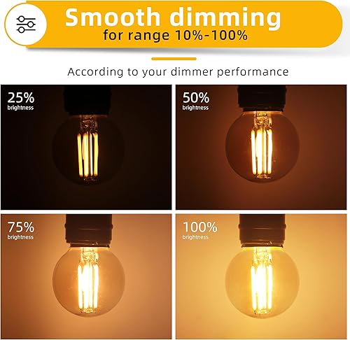 Miniatura 3 de Genixgreen Bombilla LED ámbar E26 regulable, bombilla Edison pequeña vintage de 40 W, igual a 4 W, filamento de globo antiguo G16.5, bombillas