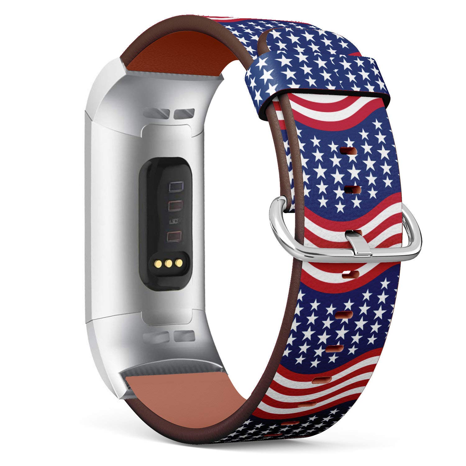 Compatible with Fitbit Charge 4 / Charge 3 / Charge 3 SE Patterned Leather Replacement Band (Patriotic stars and stripes in traditional american colors-1)