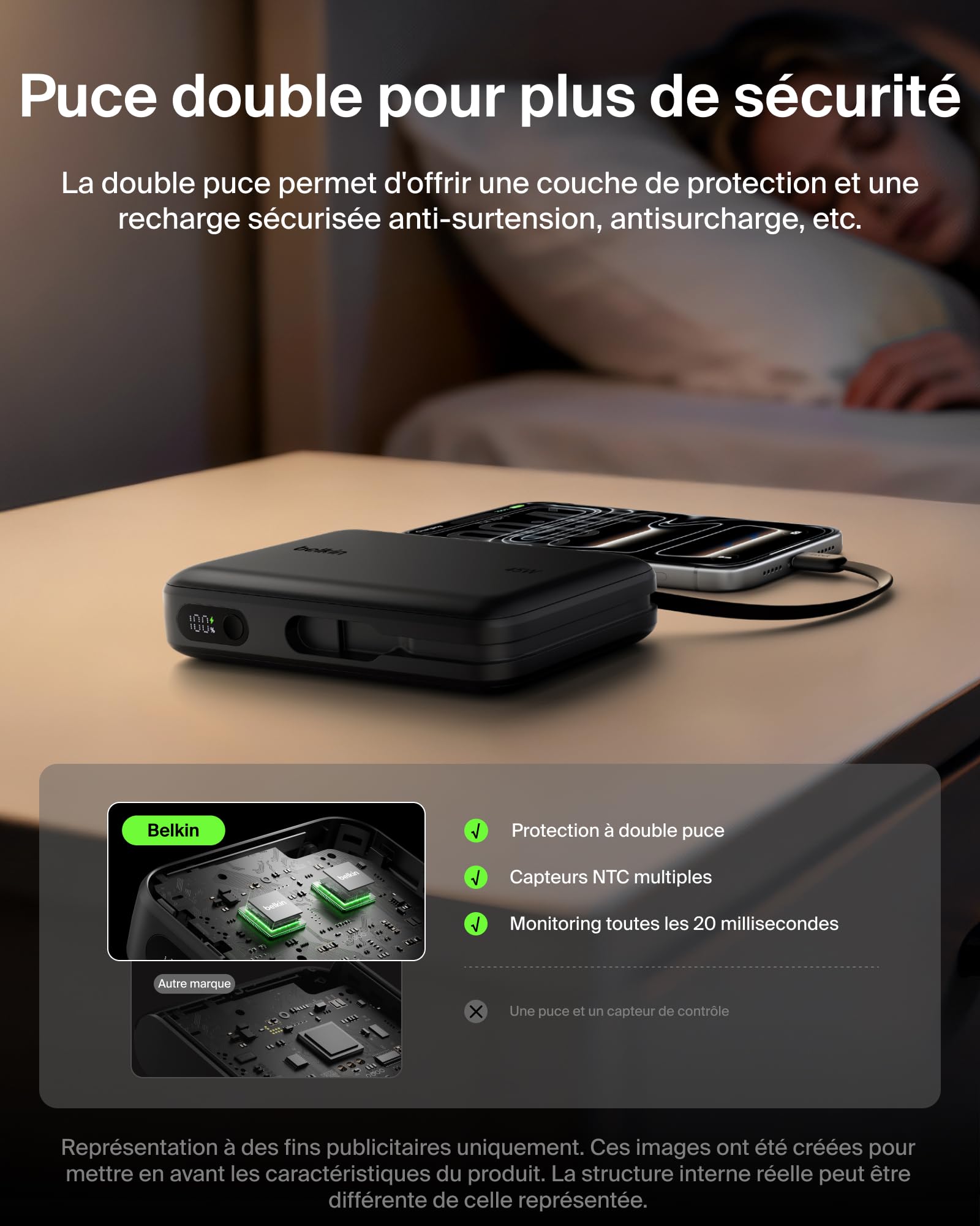Belkin UltraCharge Batterie Externe 20K avec Câble USB-C Et Écran - Noir