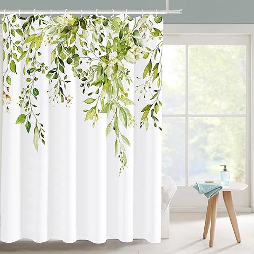Miniatura 3 de Tititex Fragile Sprout - Juego de cortinas de ducha de eucalipto verde hierba, hojas de acuarela en la parte superior, decoración floral de baño, 72