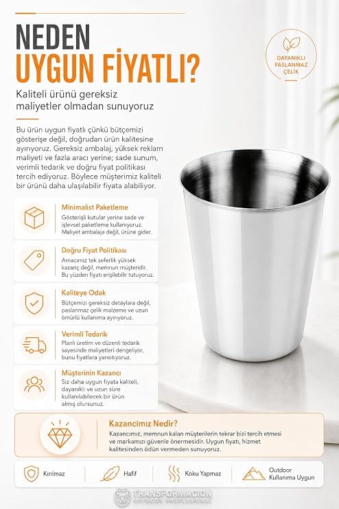 Transformacion 9'lu Paslanmaz Çelik Bardak Seti 210 ml, Kırılmaz Hafif Kamp & Piknik Bardağı, Outdoor Çelik Kupa 721530