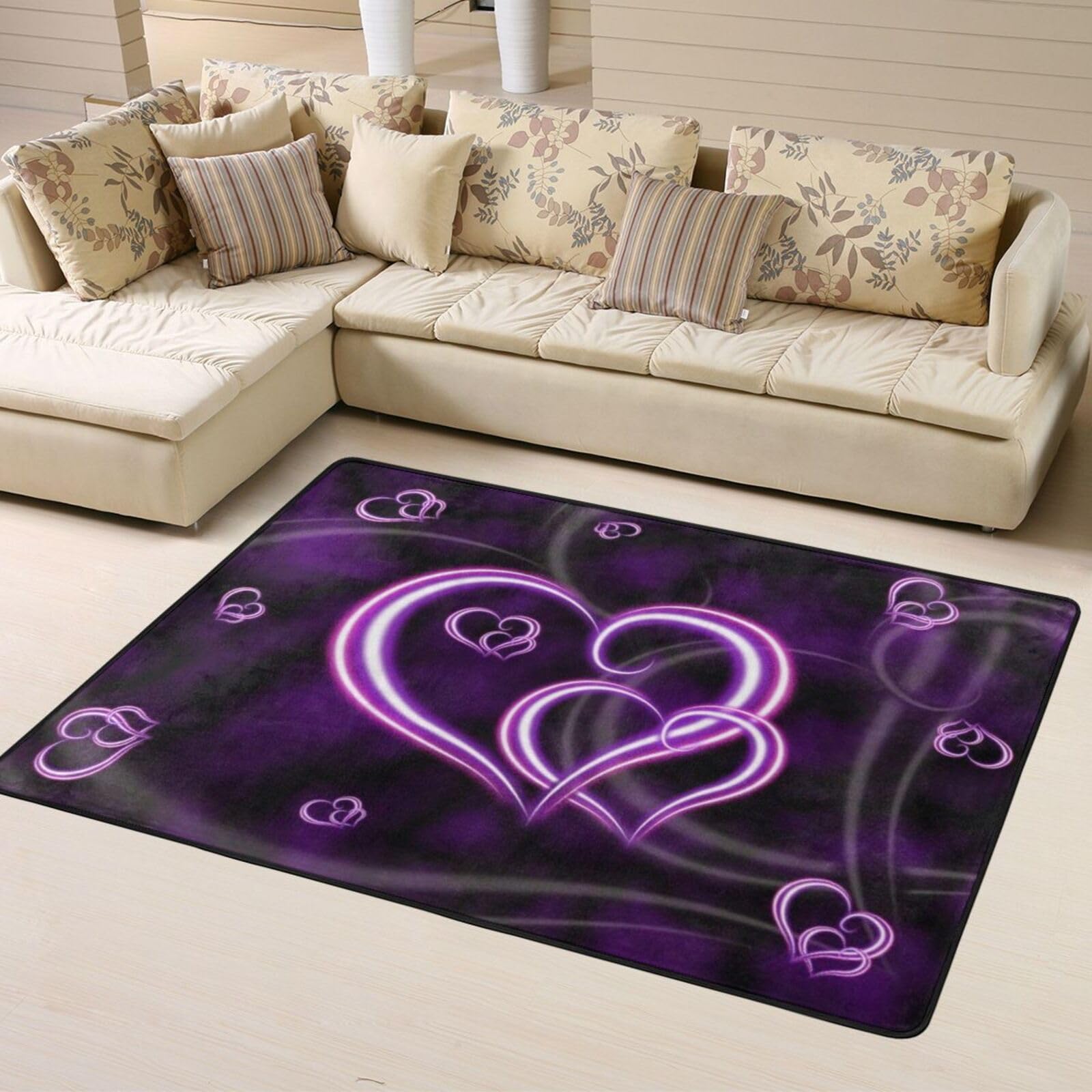 Tapis antidérapant Love violet en mousse à mémoire de forme pour chambre et salon