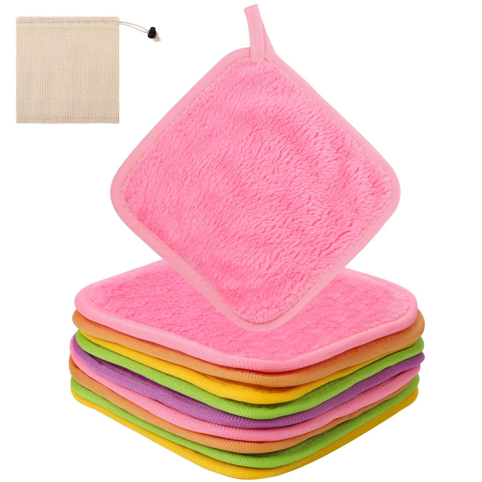 9 Piezas Discos Desmaquillantes Reutilizables, 15 X 15 Cm Toallitas Desmaquillantes, Algodones Desmaquillantes Lavable con Bolsa de Almacenamiento (Multicolor)