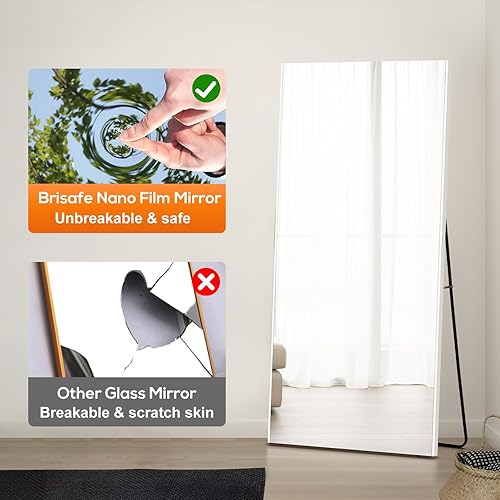 Miniatura 2 de brisafe Espejo de longitud completa de 71 x 40 pulgadas espejo de suelo enorme con soporte espejo mágico inastillable espejo irrompible para