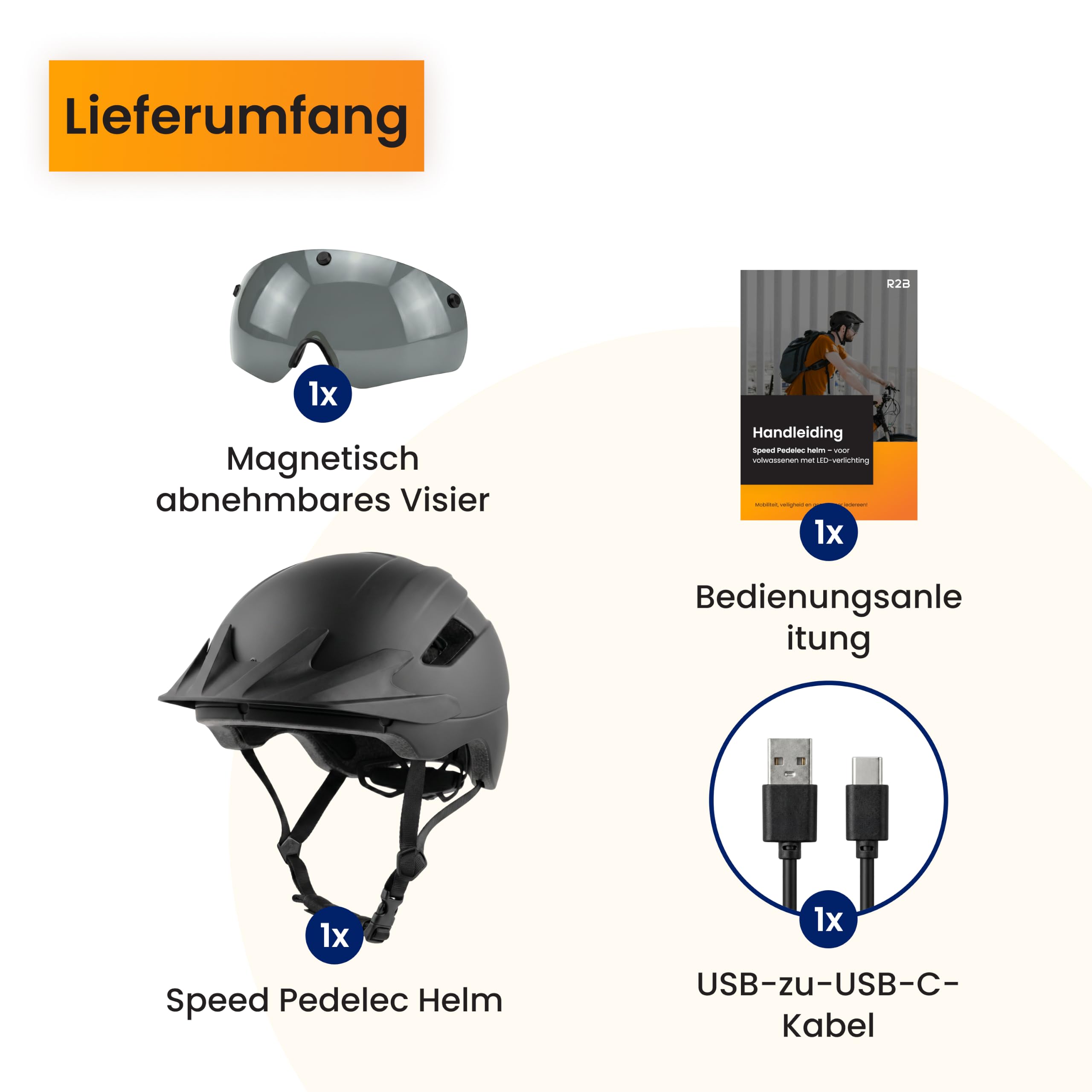 R2B Speed Pedelec Helm mit LED Beleuchtung, Abnehmbares Visier, NTA Certified, Fahrradhelm Damen & Herren, leichter Schnorchelhelm, s Pedelec Helm