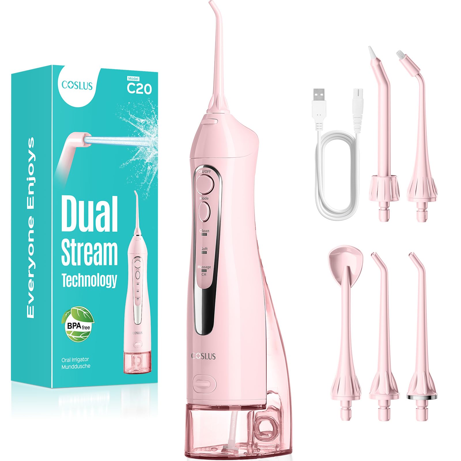 COSLUS C20, hydropulseur portable sans fil, 300ml, double flux d'eau