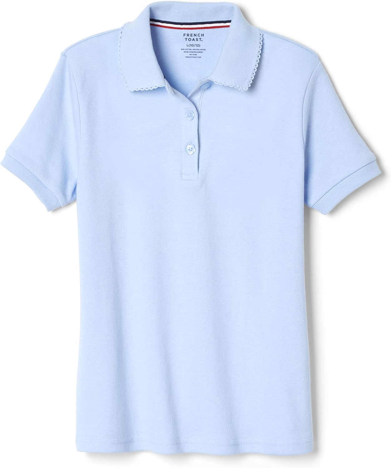 French Toast Girls Short Sleeve Picot Collar Polo Shirt - School Uniform Top, Soft Cotton Blend, Standard & Plus Sizes