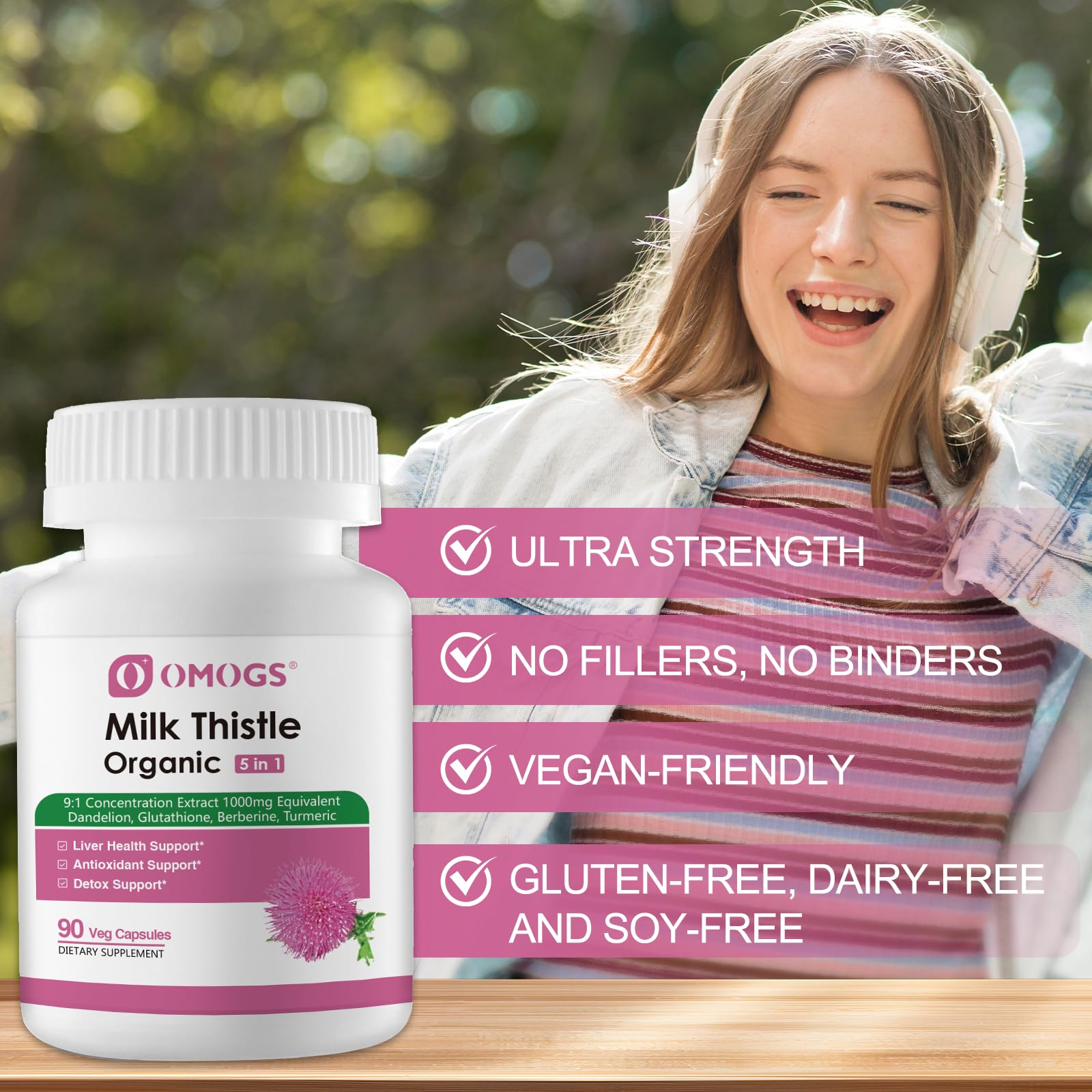OMOGS Organic Milk Thistle, Herbal Liver Support Milk Thistle Supplement, with Dandelion Root, Glutathione, Berberine HCL &Turmeric, Support Liver Cleanse Detox & Repair, 90 Capsules — Amazon image 4