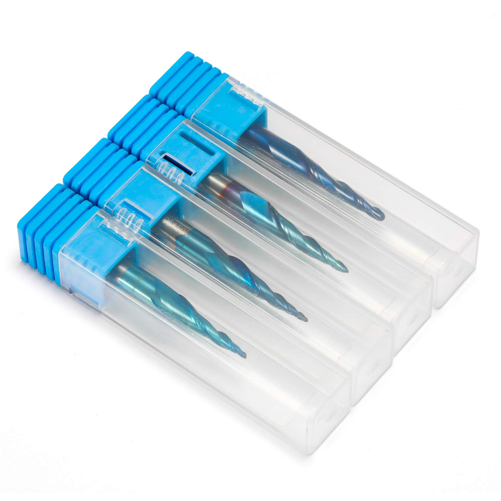 Genmitsu 4 pezzi 2-flute conico a spirale conico a punta a sfera, rivestimento nano blu, fresa CNC, incisione 2D e 3D, punte per la lavorazione del legno, R0.25-1.0, codolo da 1/4 di pollice, TB04B