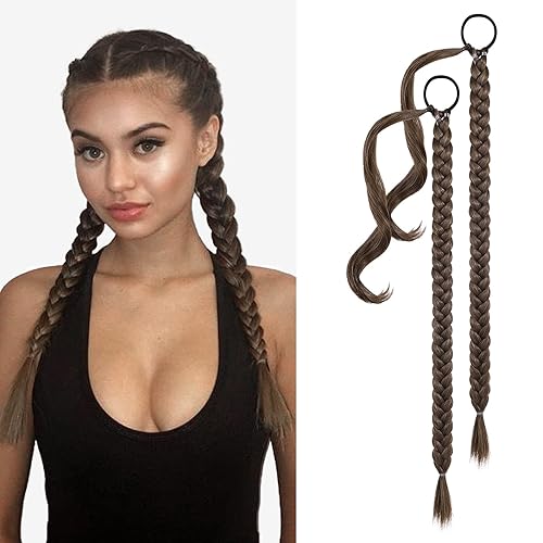 Miniatura 11 de YOGFIT 2 extensiones de cola de caballo trenzadas, extensiones de cabello largo y lacio envolvente, extensiones de cabello sintético suave natural