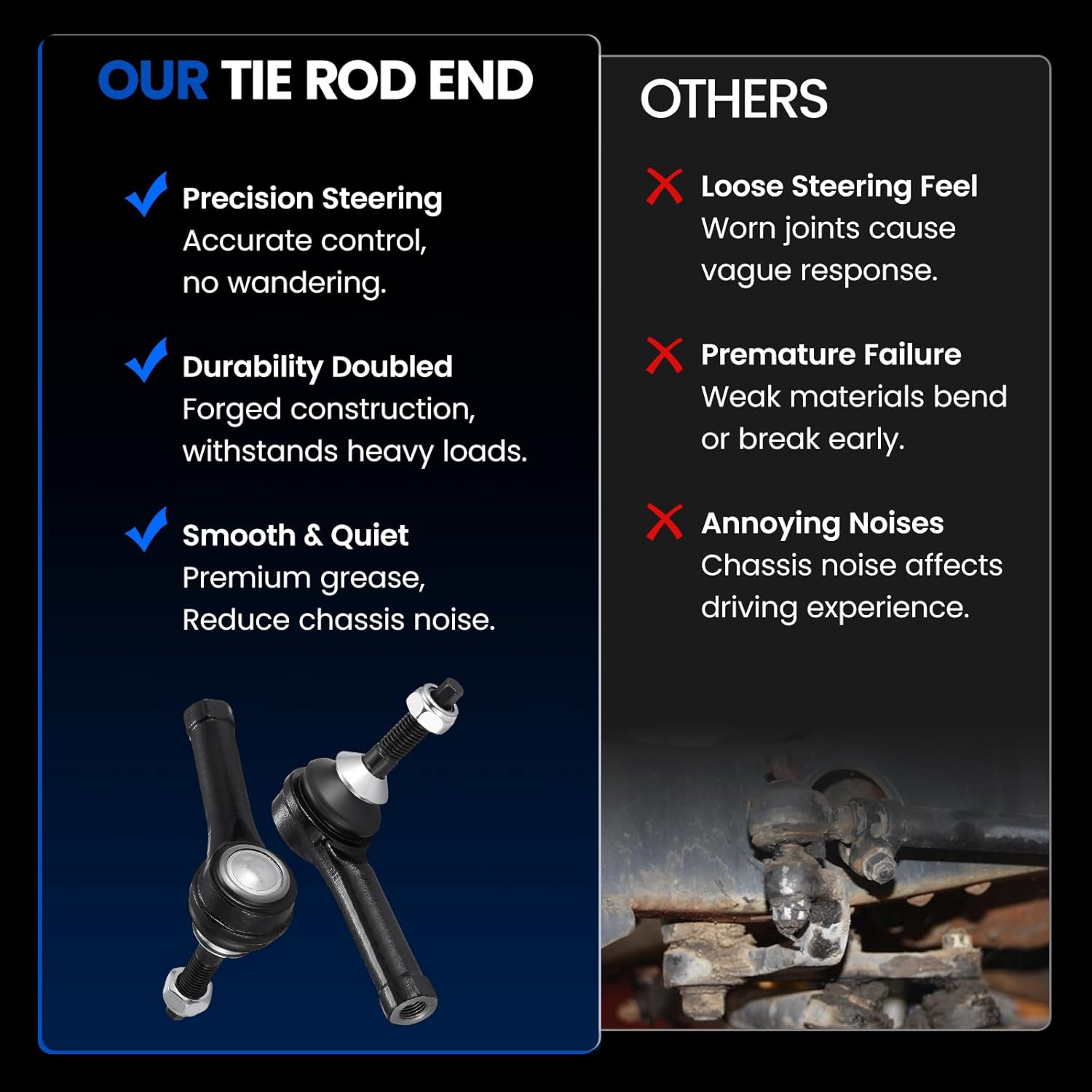 2-PC Tie Rod End Compatible with FORD EXPLORER 11-19,Compatible with FORD FLEX 17-18,Compatible with FORD POLICE INTERCEPTOR SEDAN 13-19,2xOuter tie rod ES800952