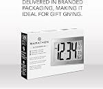 MARATHON Atomic Wall Clock, Silver - Large 9-Inch Display - AM/PM or 24-Hour Time, 8 Time Zones, Indoor Temperature, Day & Date